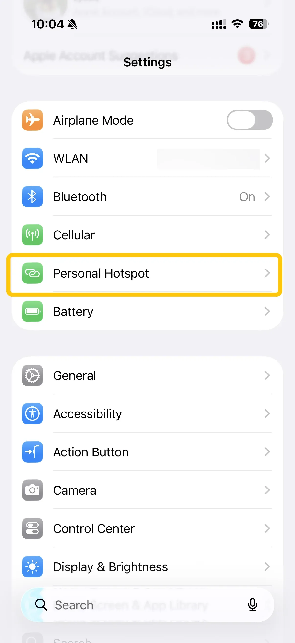 Personal Hotspot in iPhone's Settings