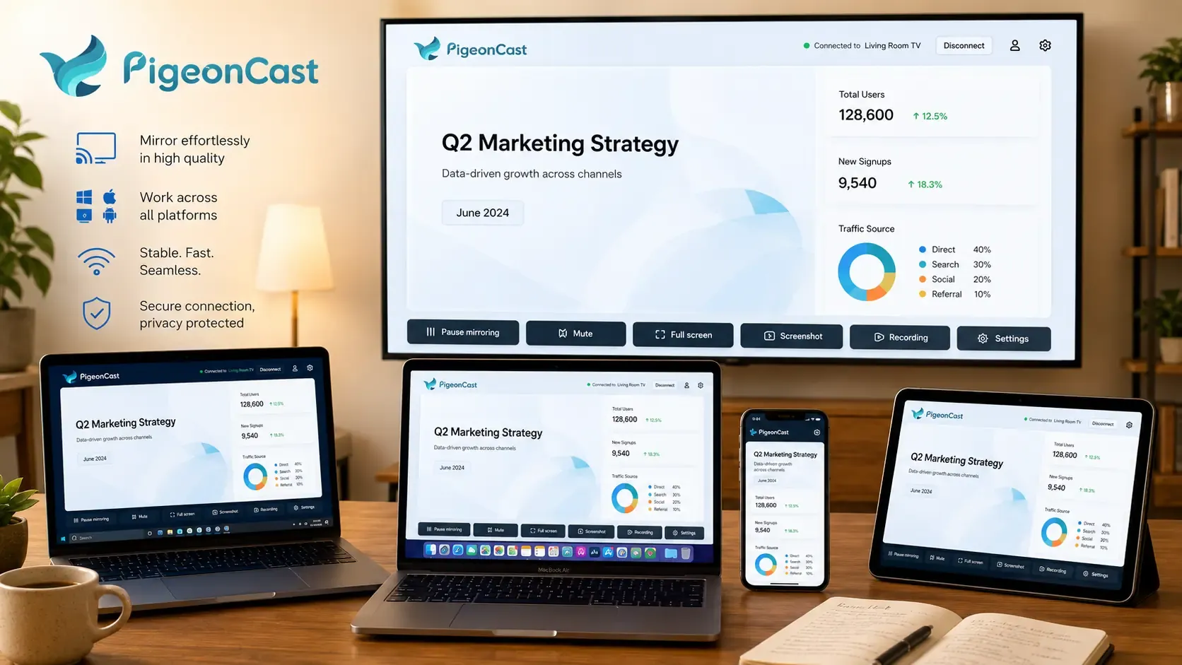 use PigeonCast to mirror different devices