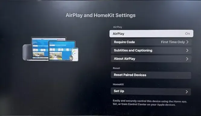 AirPlay Settings on TV