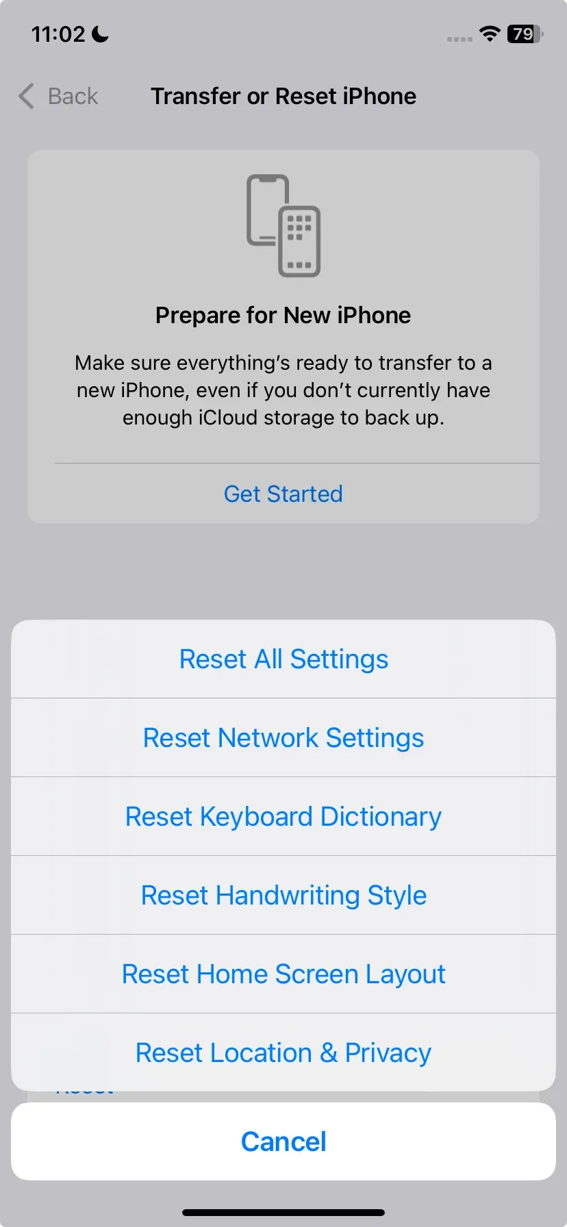 reset network settings on iPhone