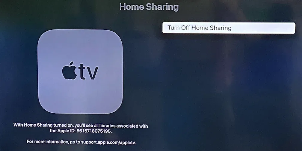 turn on Home Sharing on Apple TV