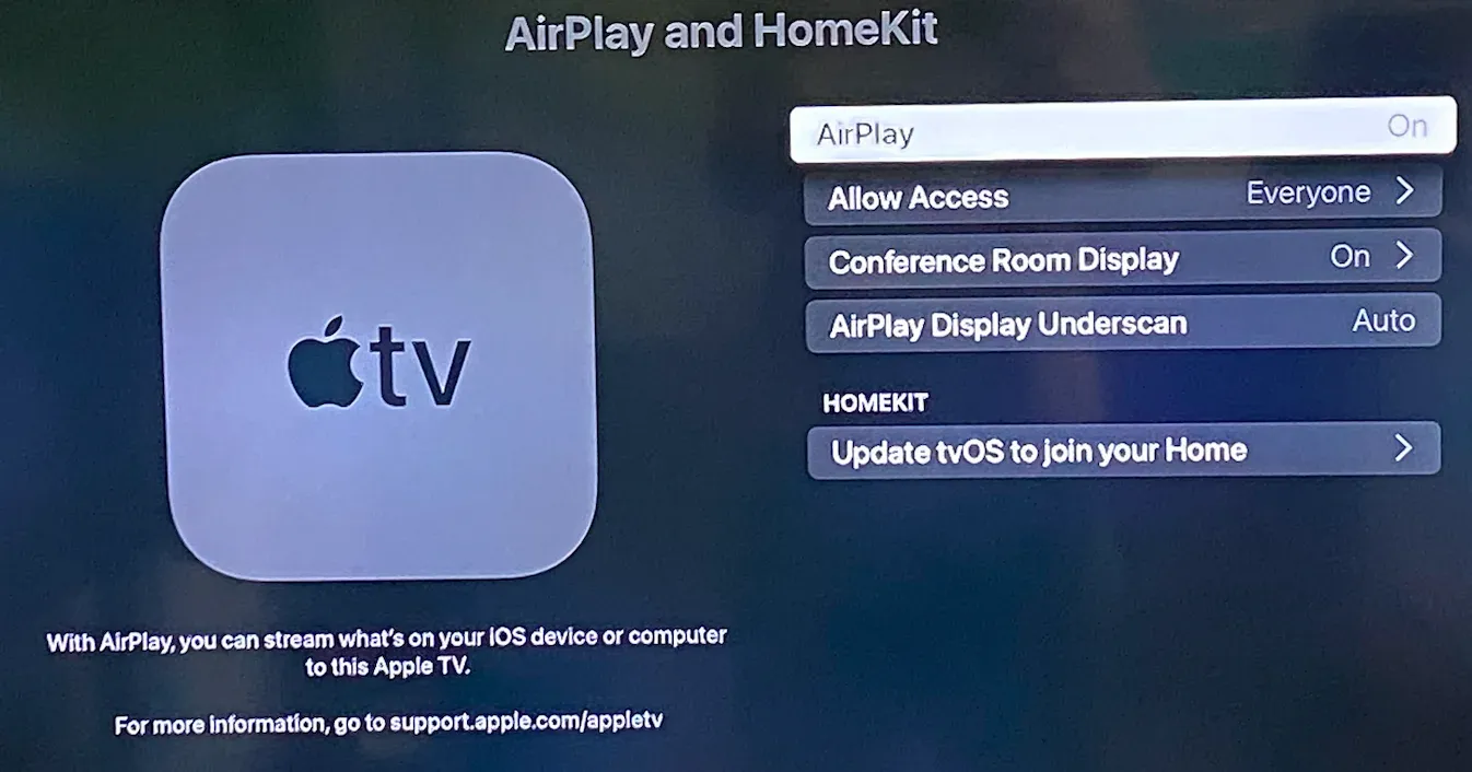 enable AirPlay on Apple TV