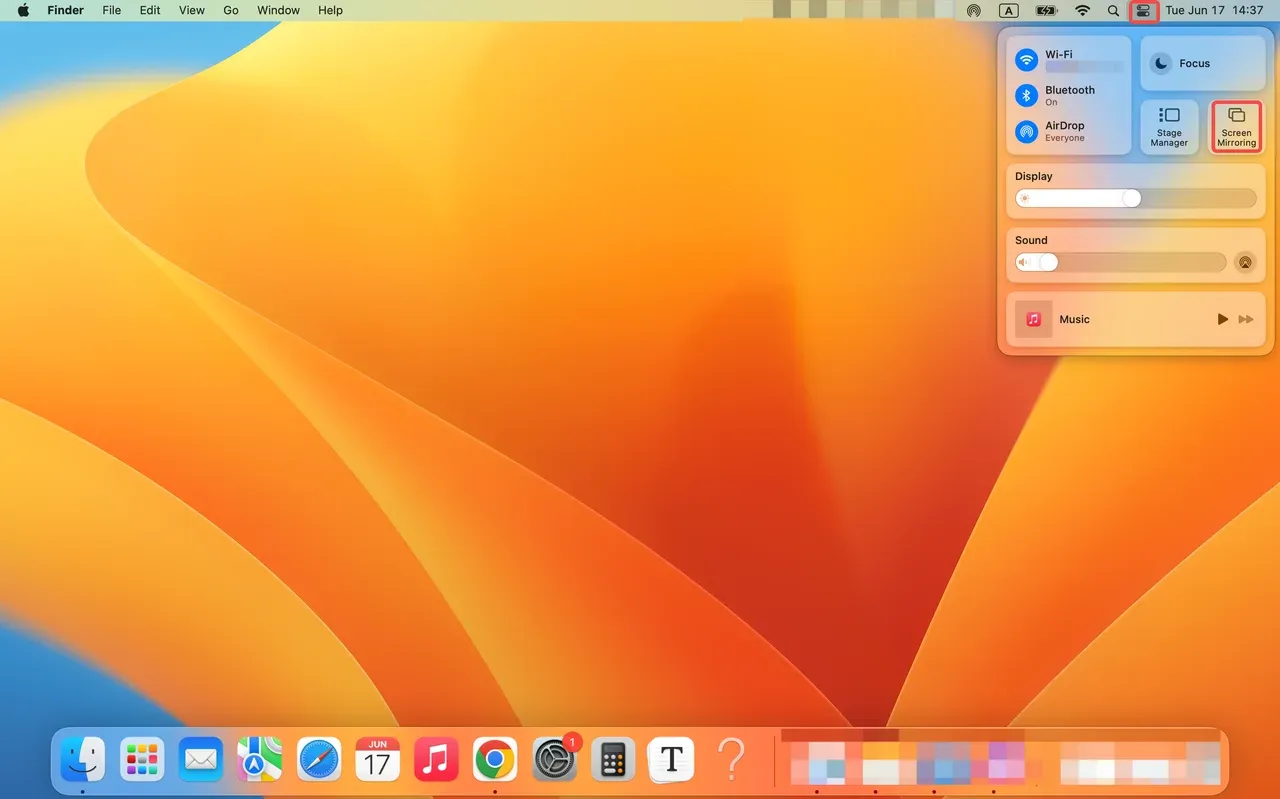 open Control Center on MacBook