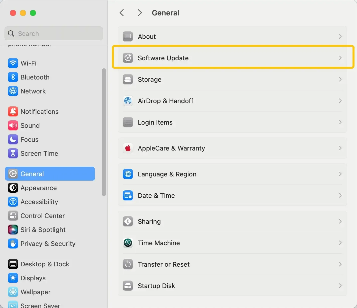 Software Update on MacBook