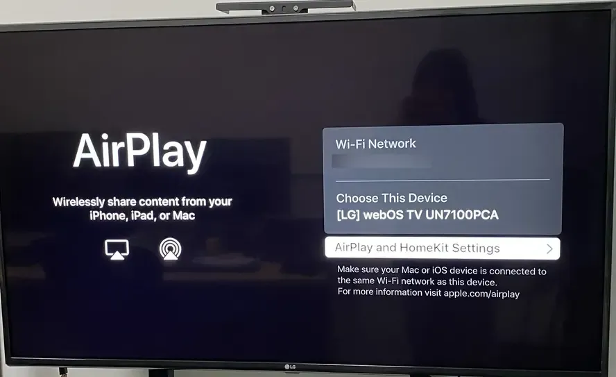AirPlay settings on LG TV