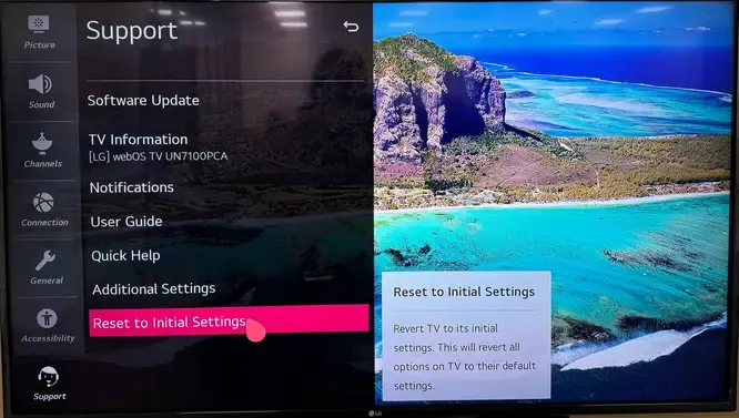 Reset to Initial Settings on LG TV