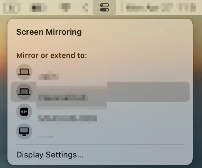 Choose the receiving Mac from the Screen Mirroring device list
