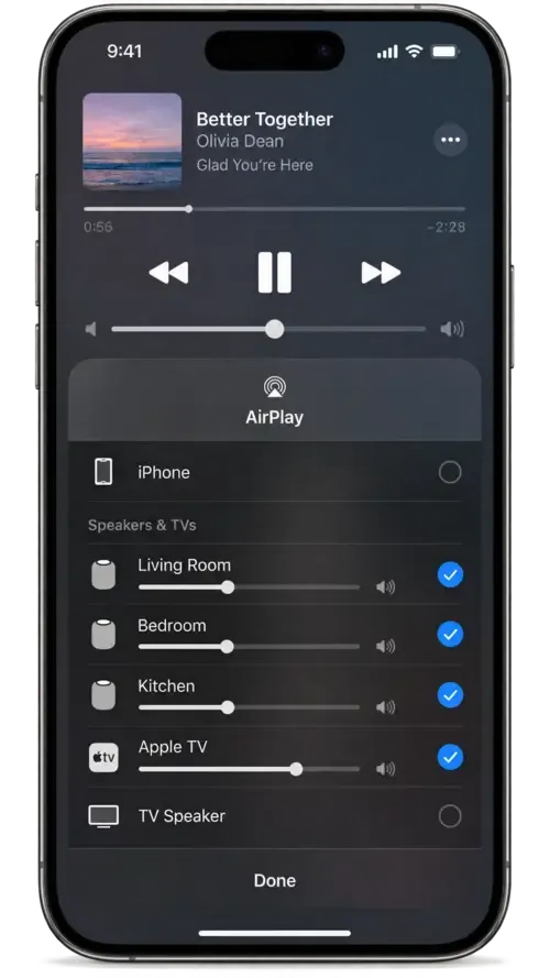 AirPlay a song from iPhone to different devices