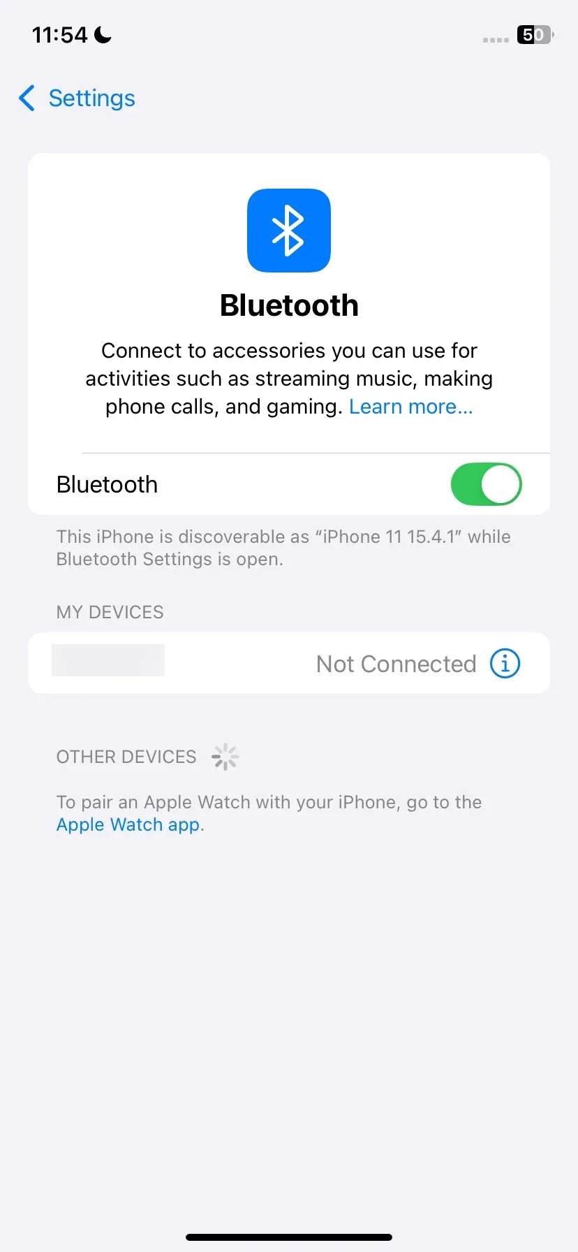Bluetooth settings on iPhone