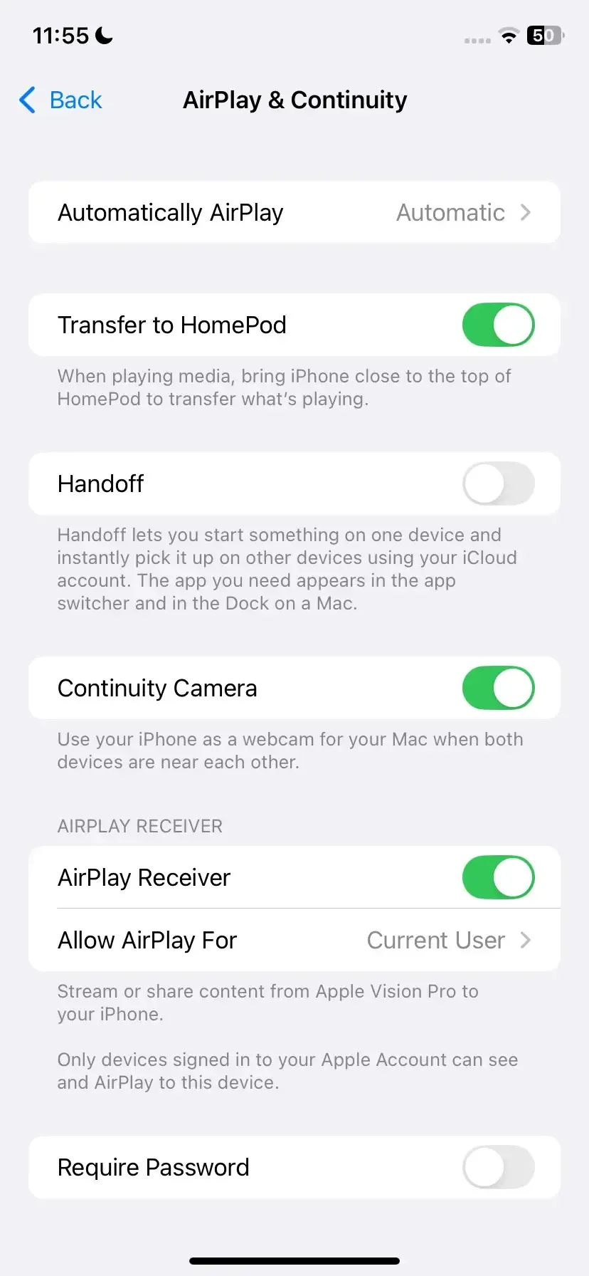 AirPlay Settings on iPhone
