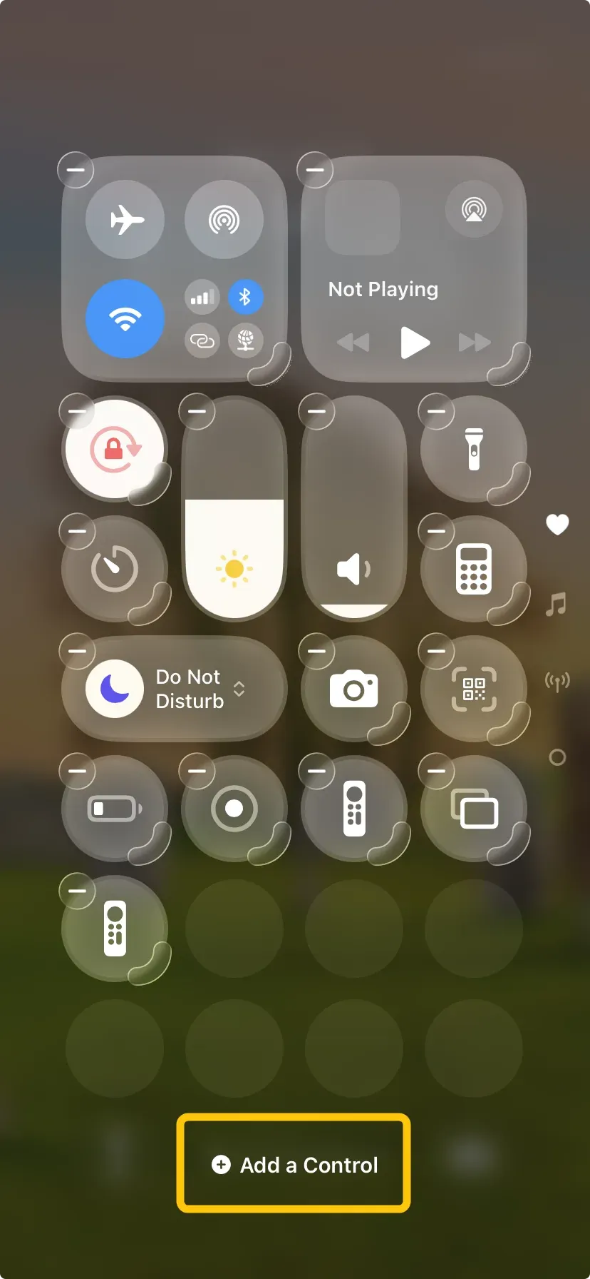 Add a Control in Control Center