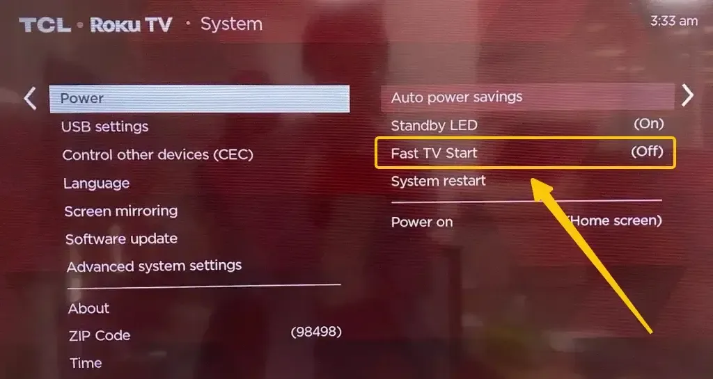 Fast TV Start option