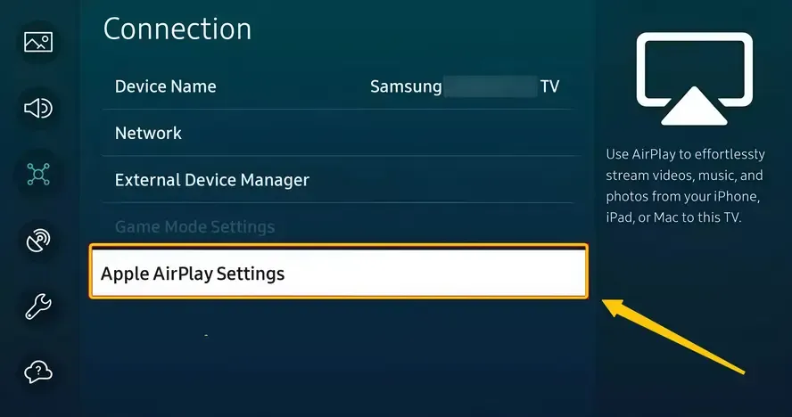 Apple AirPlay Settings on Samsung TV