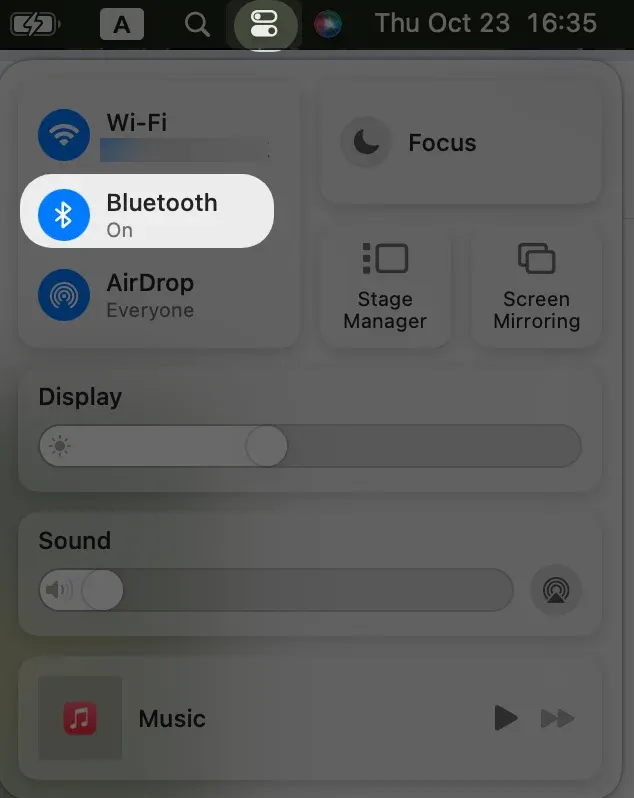 Bluetooth in the Mac's Control Center