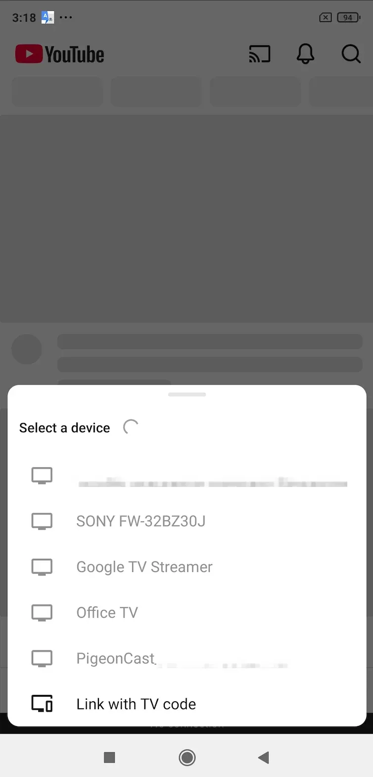 Geräteliste in der YouTube-App