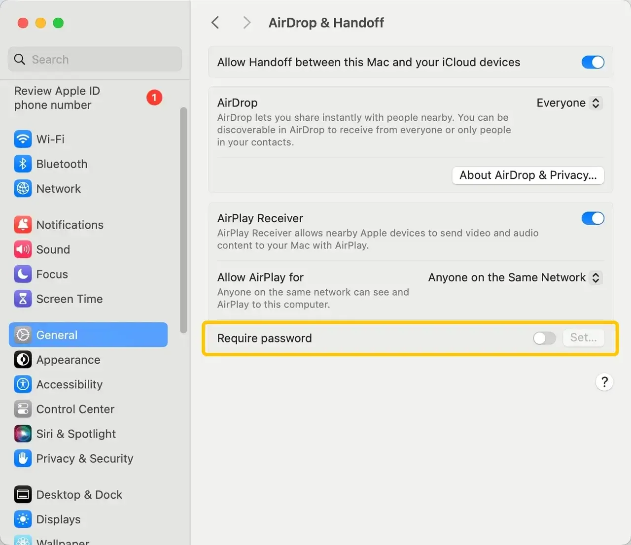 Require password option