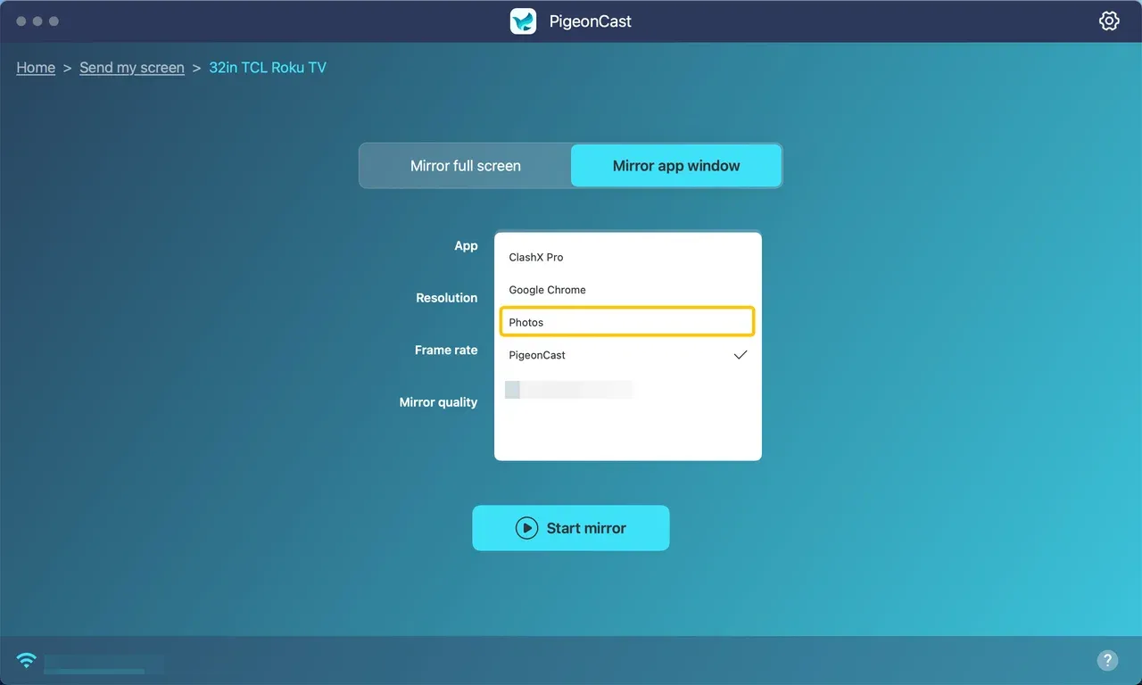 choose mirror Photos app from Mac to TCL Roku TV