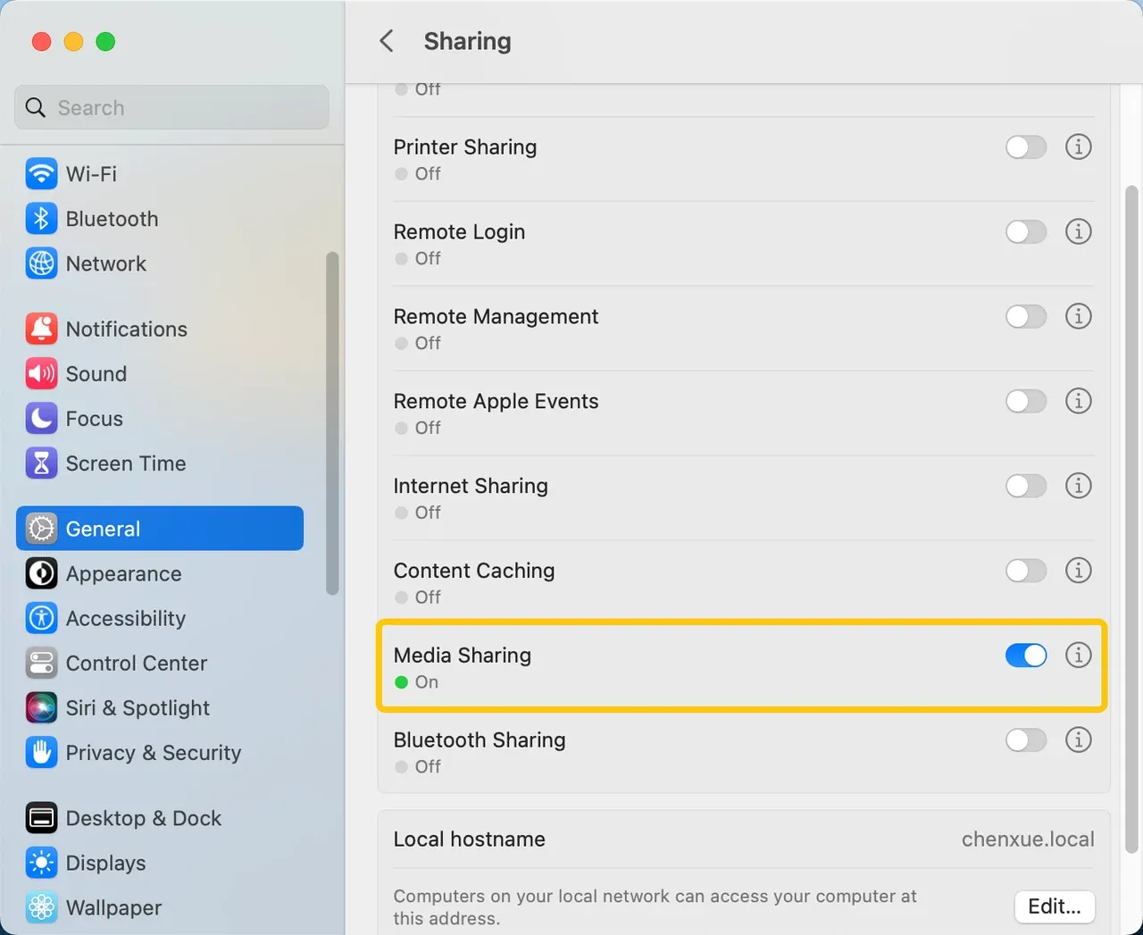 turn on Media Sharing on Mac