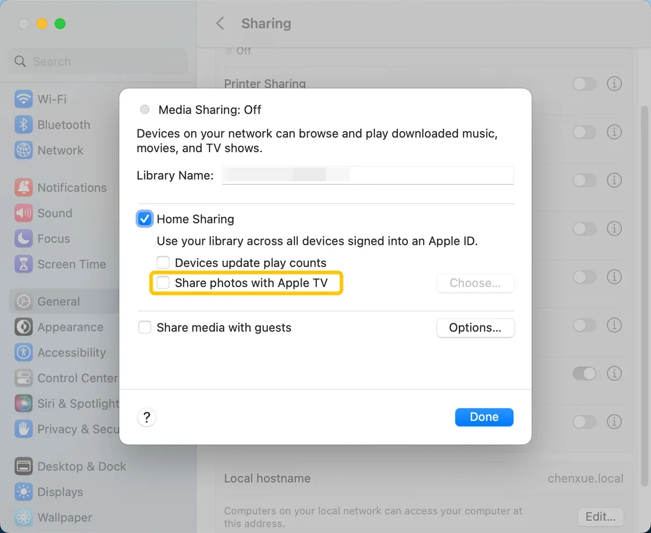 check Share photos with Apple TV