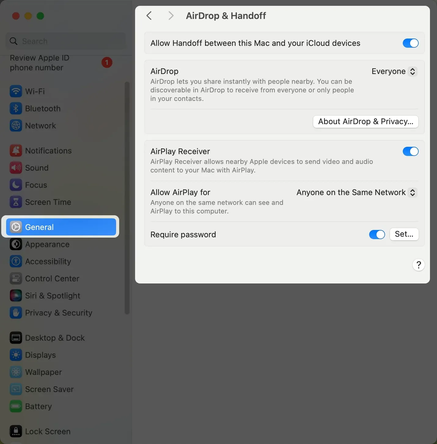 AirPlay Receiver option in Mac's System Settings