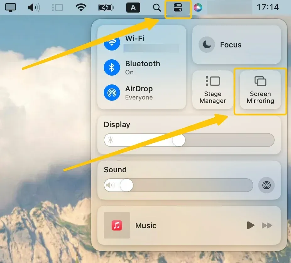 Screen Mirroring option in Mac's Control Center menu