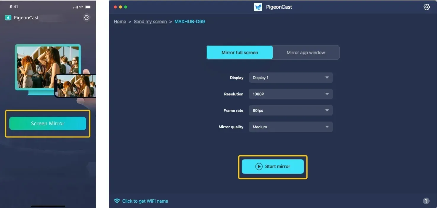 PigeonCast menu of mobile and laptop version