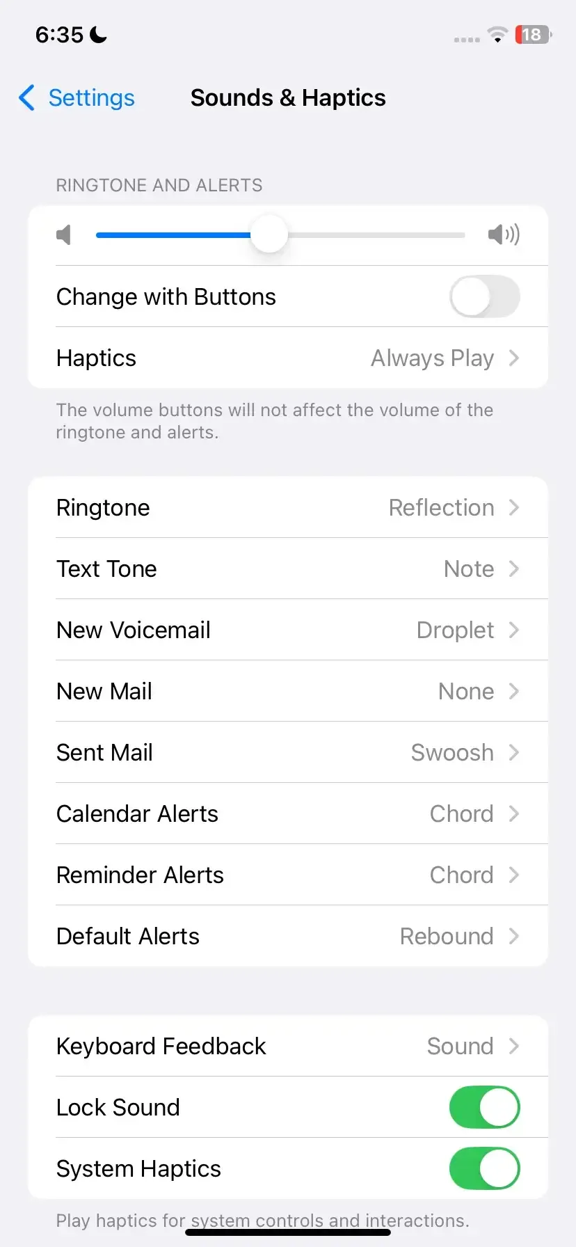 Volume settings on iPhone