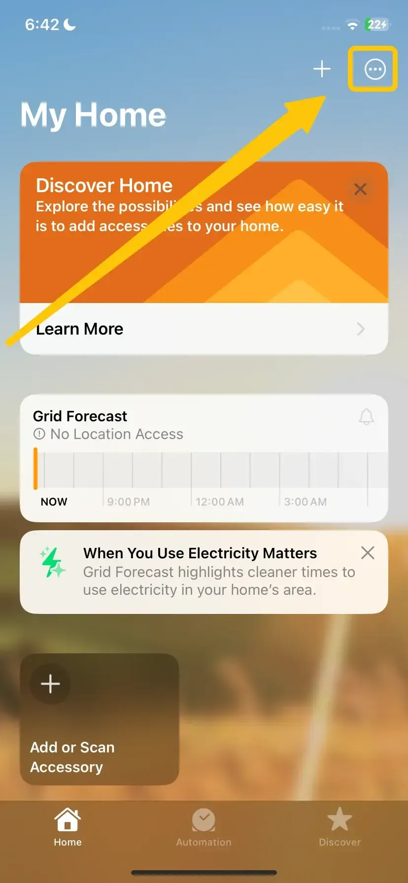 Home Settings from the more option