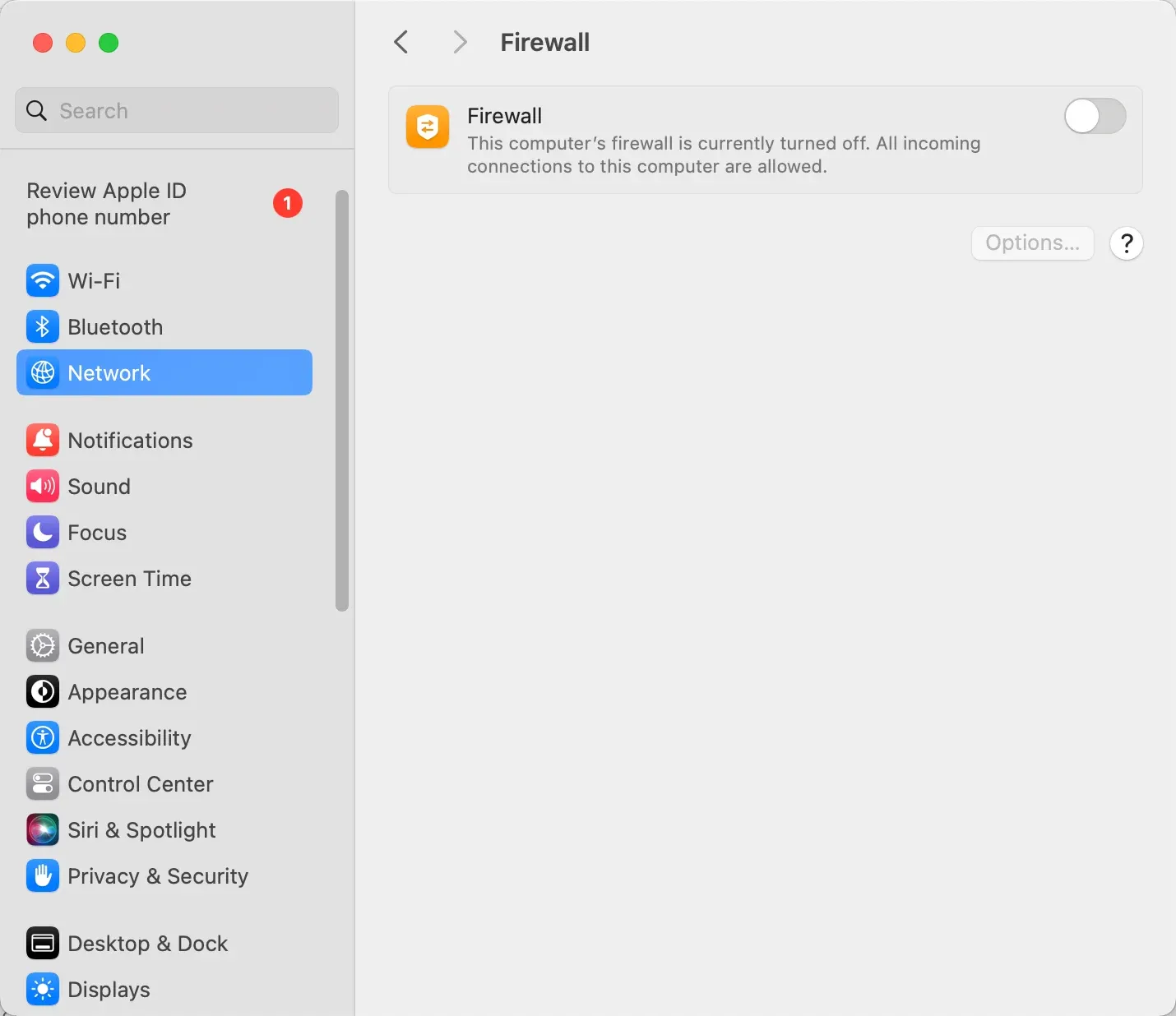Firewall settings on Mac