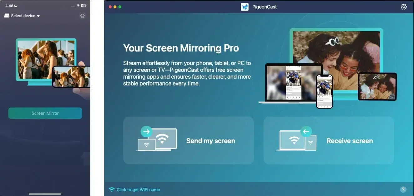 PigeonCast's AirPlay screen mirroring app