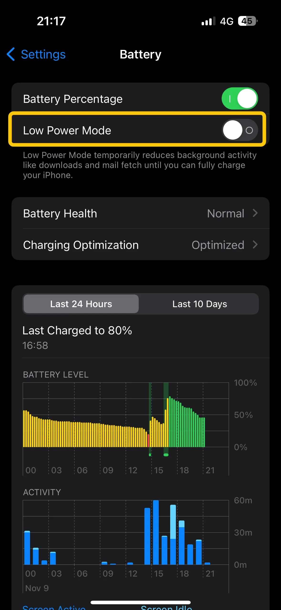 Low Power Mode on iPhone
