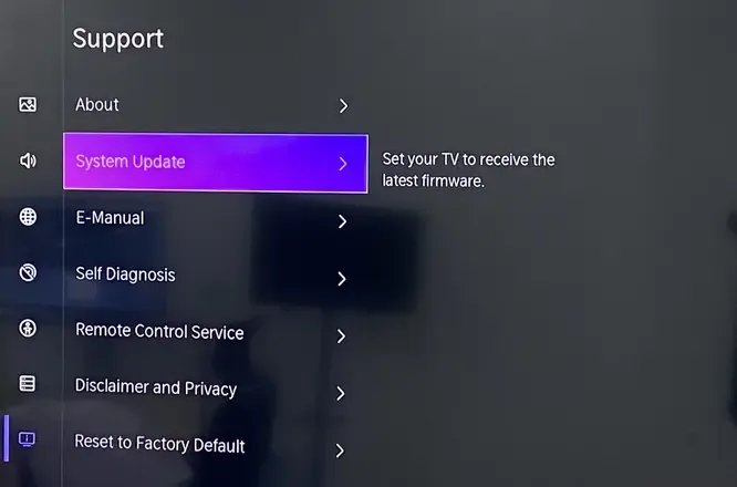 Update option on TV