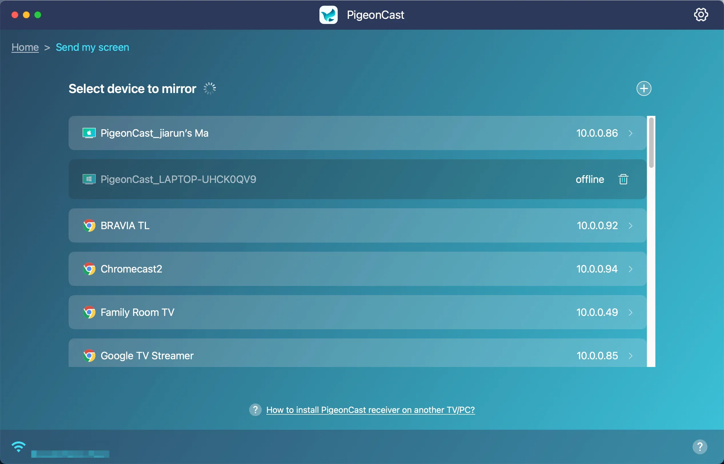 PigeonCast detects many available devices