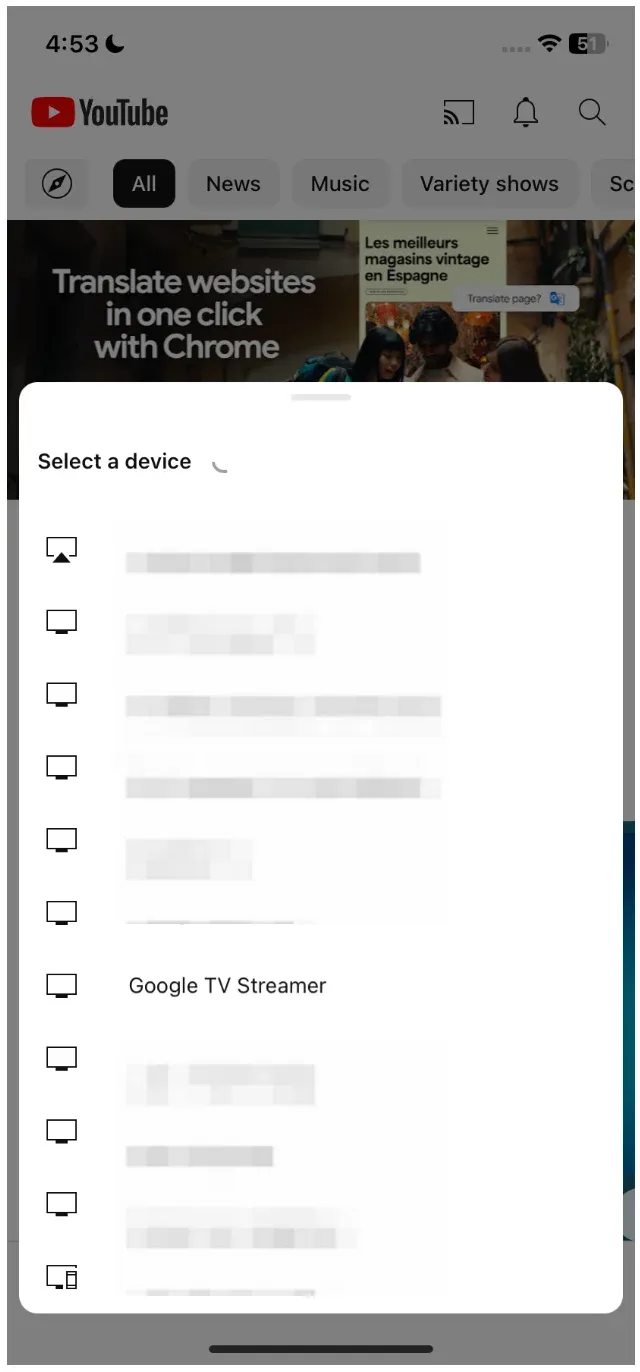 choose Chromecast on YouTube