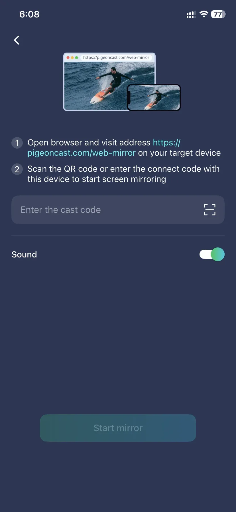 how to screen mirror to a browser via PigeonCast