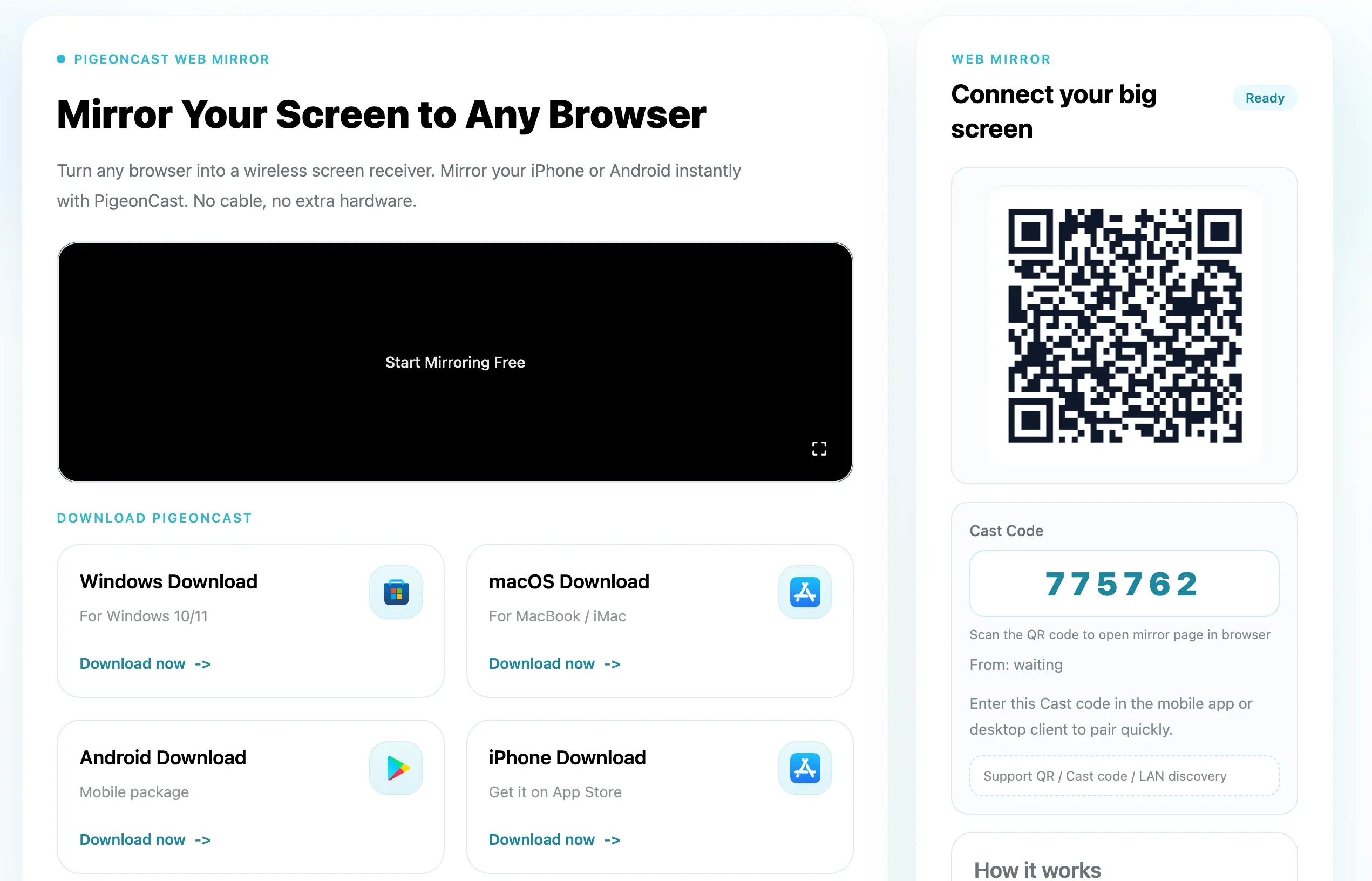 turn your browser into a mirroring receiver via PigeonCast