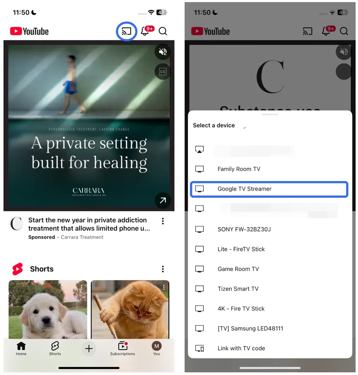 how to Chromecast from YouTube