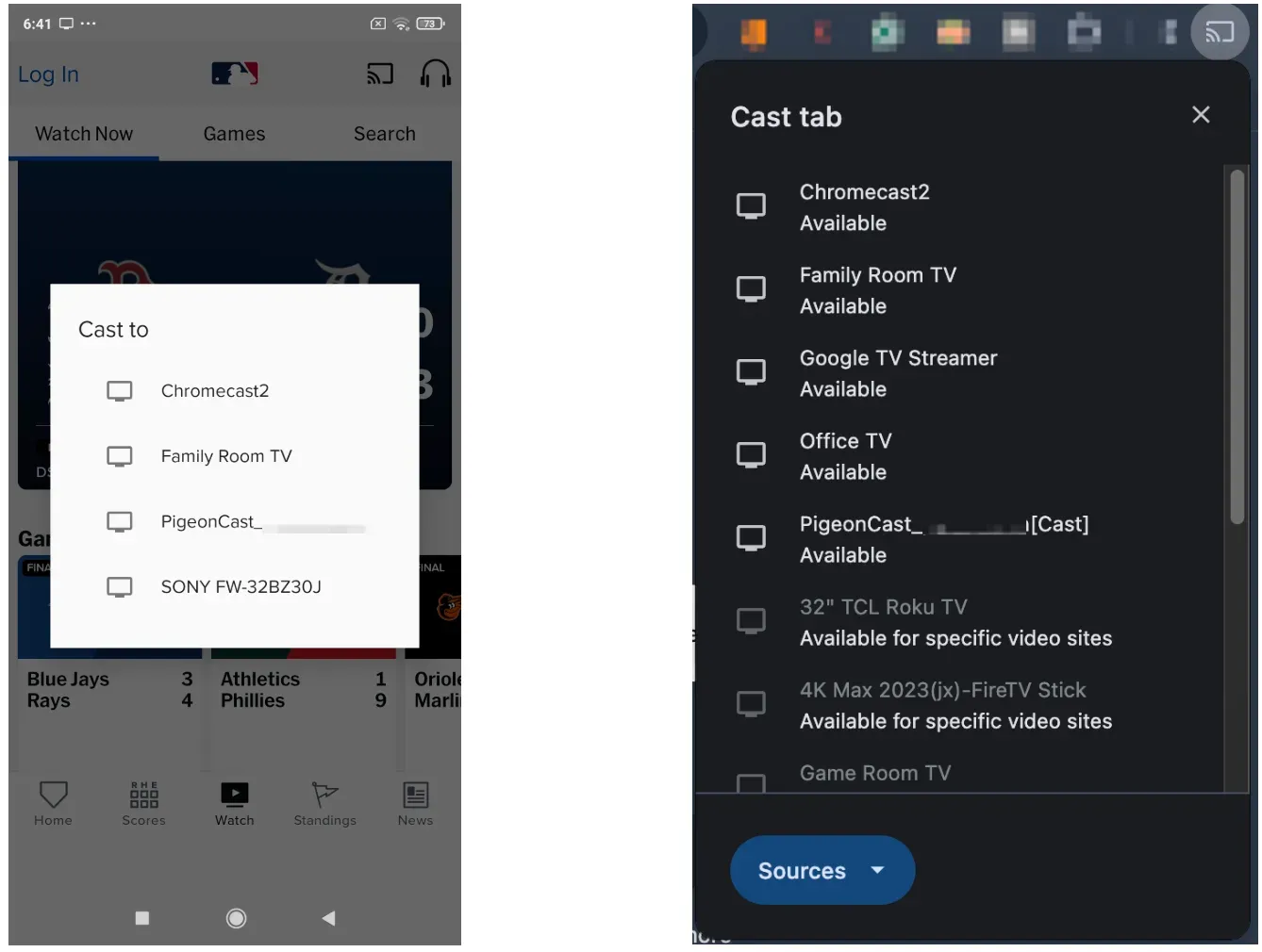 app casting vs tab casting