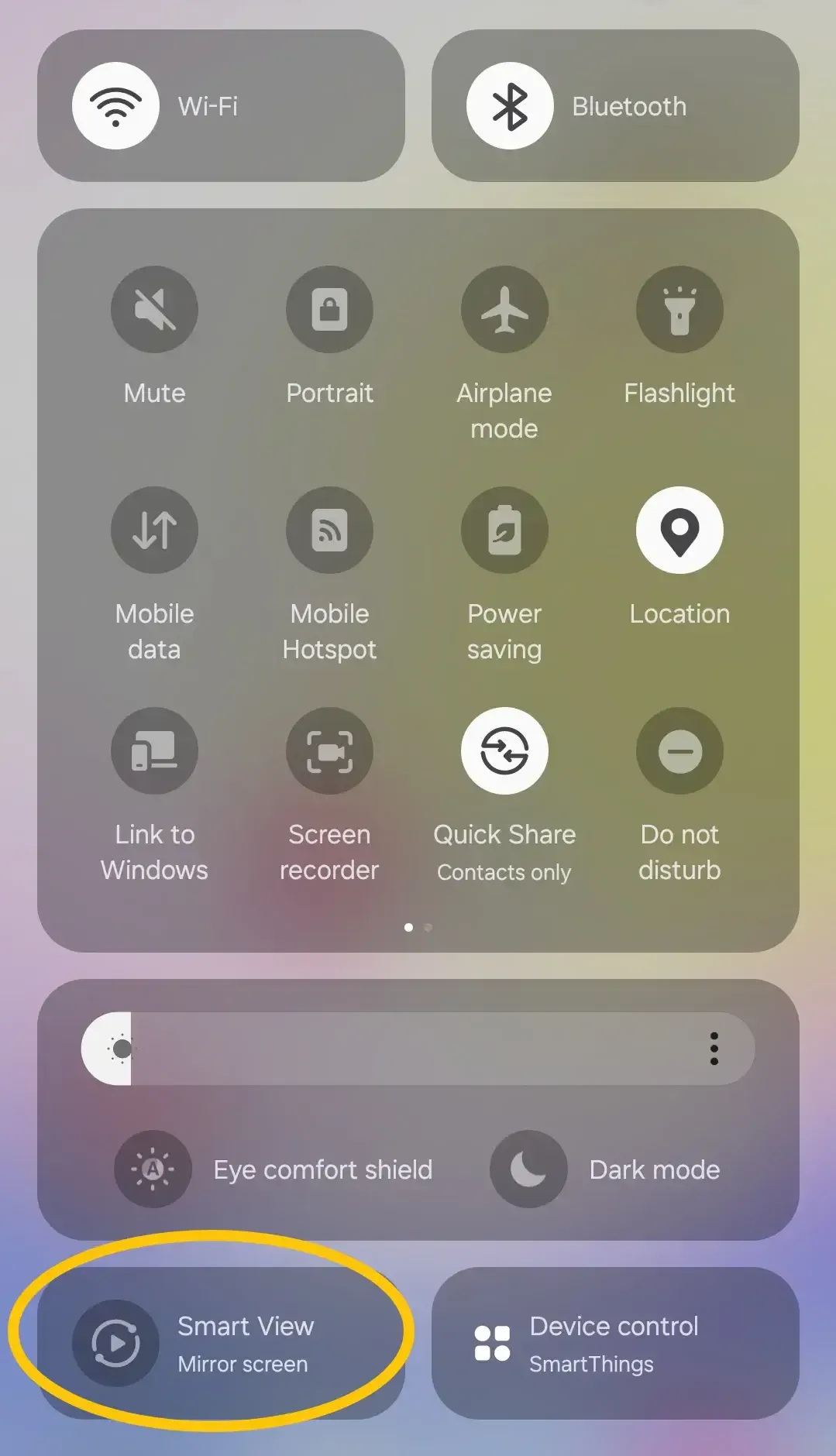 Quick Settings on a Samsung phone