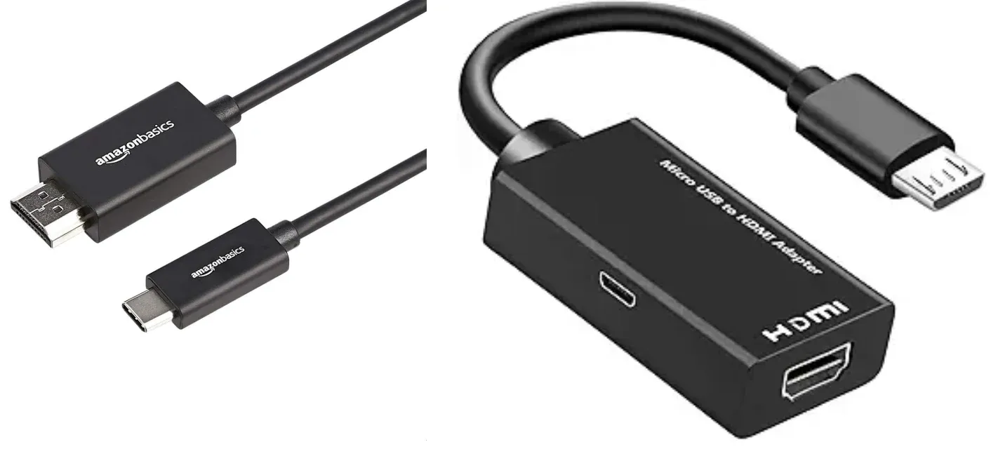 USB-C to HDMI adapter and an MHL to HDMI adapter