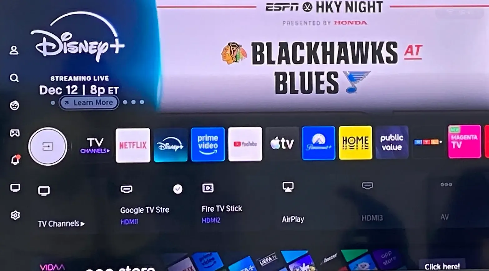 Hisense TV's input menu