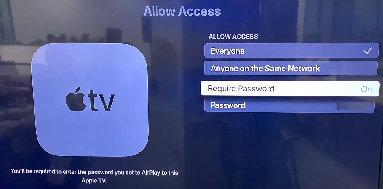 set AirPlay passcode on Apple TV
