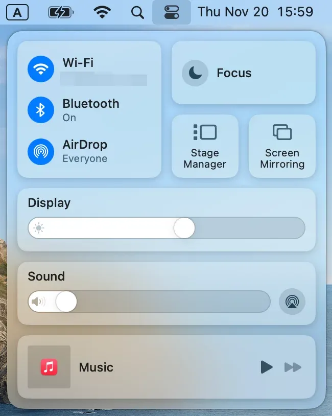 open Control Center on Mac