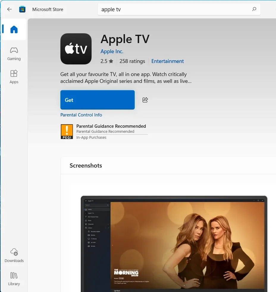 Apple TV App on Windows 11