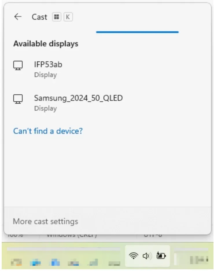 Cast menu on Windows PC