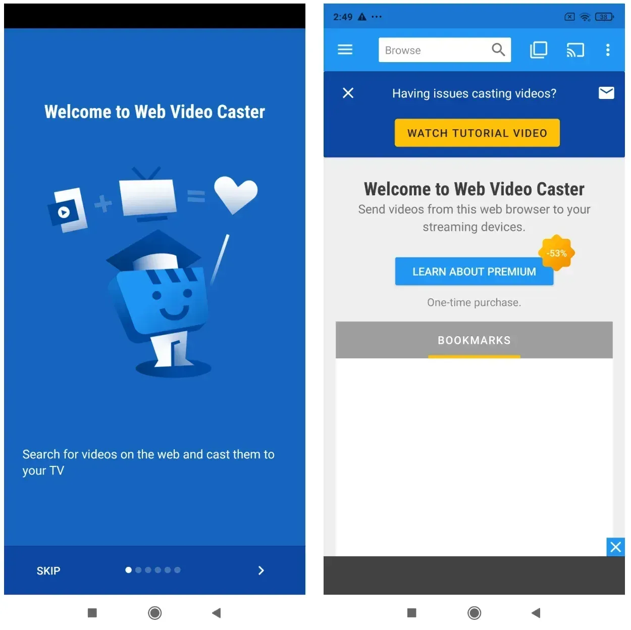 use Web Video Caster on phone