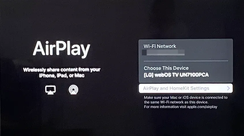 LG TV with AirPlay 2 support