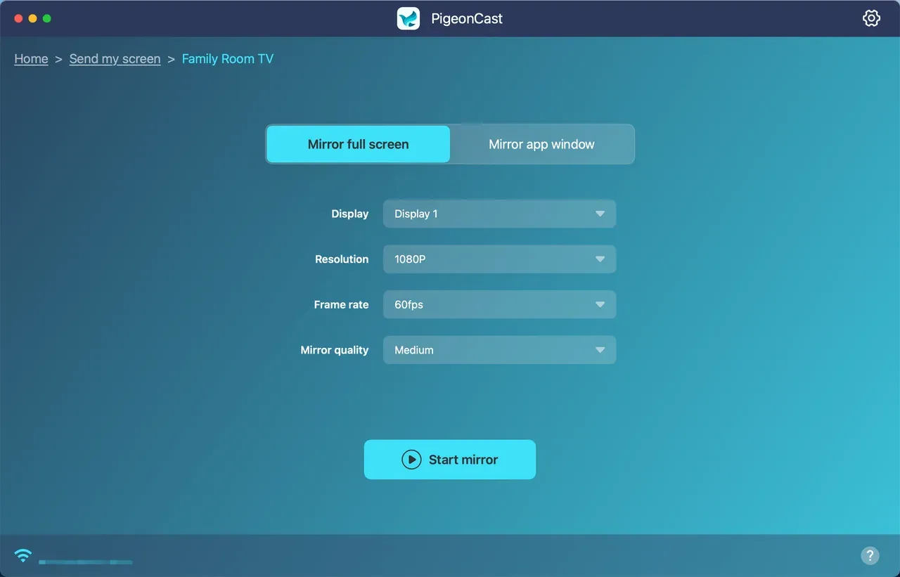 start mirroring with PigeonCast