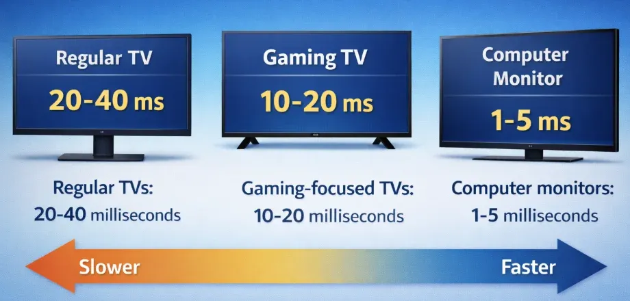 input lags among regular TVs, gaming-focused TVs, and computer monitors
