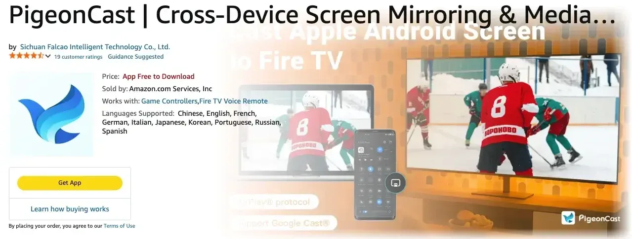 PigeonCast in Amazon Appstore on FireStick